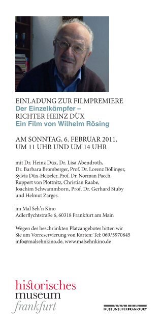 Einladung zur FilmprEmiErE richtEr hEinz düx am Sonntag, 6 ...