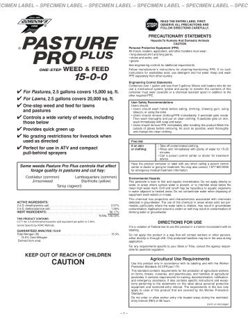 Pasture Pro Plus Specimen Label - PBI/Gordon