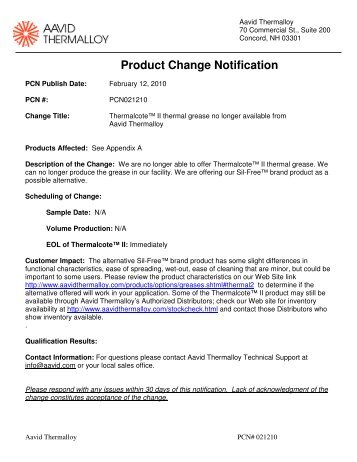 Product Change Notification - Aavid