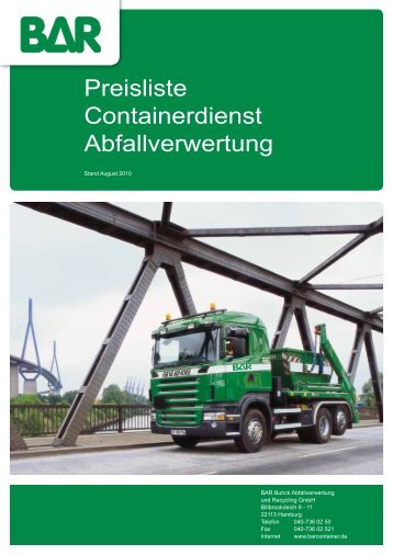Preisliste Containerdienst Abfallverwertung