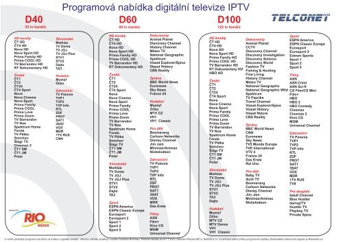 Programová nabídka digitální televize IPTV D40 D60 ... - Poruba.NET