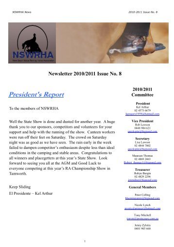 Newsletter 2010/2011 Issue No. 8 - New South Wales Reining ...