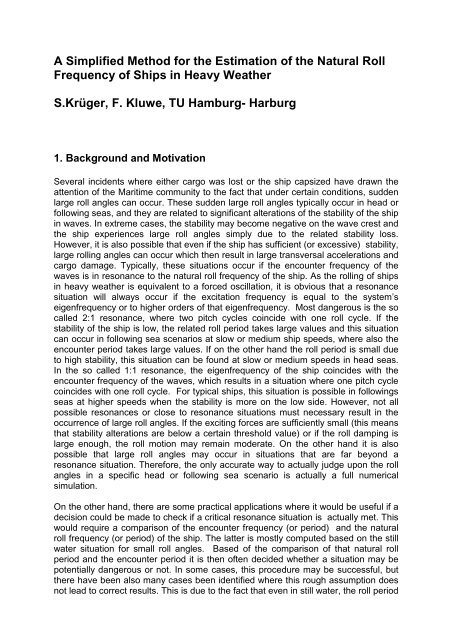 A Simplified Method for the Estimation of the Natural Roll Frequency ...
