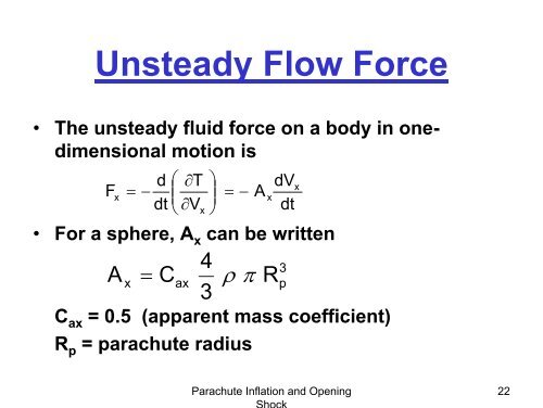 Parachute Inflation and Opening Shock