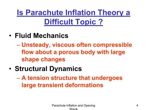 Parachute Inflation and Opening Shock