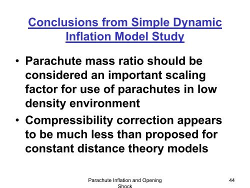 Parachute Inflation and Opening Shock