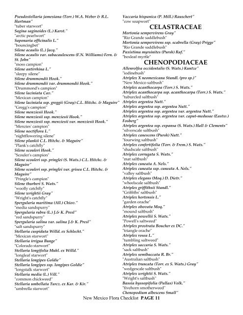 CHECKLIST of the Vascular plants of NEW MEXICO