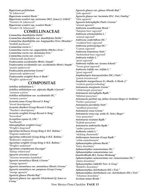 CHECKLIST of the Vascular plants of NEW MEXICO