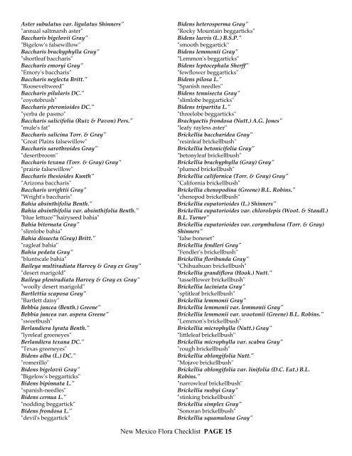 CHECKLIST of the Vascular plants of NEW MEXICO