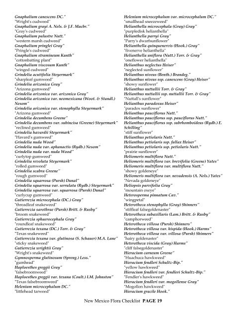 CHECKLIST of the Vascular plants of NEW MEXICO