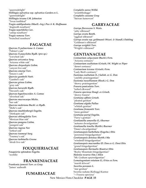 CHECKLIST of the Vascular plants of NEW MEXICO