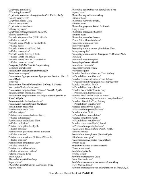 CHECKLIST of the Vascular plants of NEW MEXICO