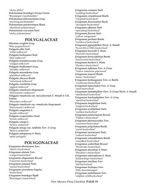 CHECKLIST of the Vascular plants of NEW MEXICO