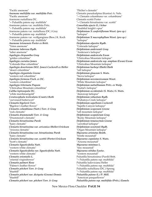 CHECKLIST of the Vascular plants of NEW MEXICO