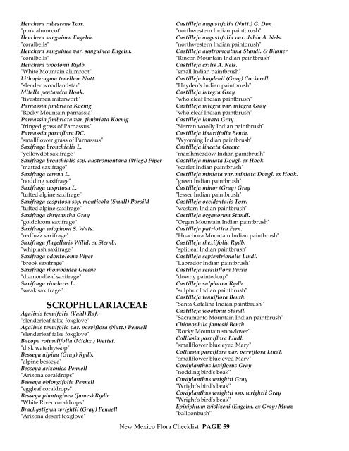 CHECKLIST of the Vascular plants of NEW MEXICO