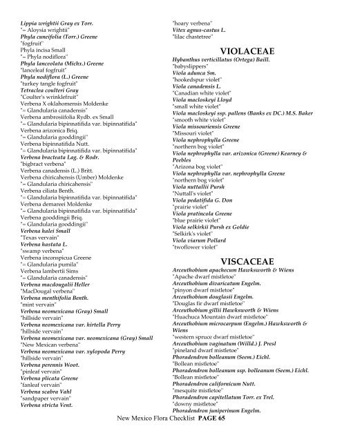 CHECKLIST of the Vascular plants of NEW MEXICO