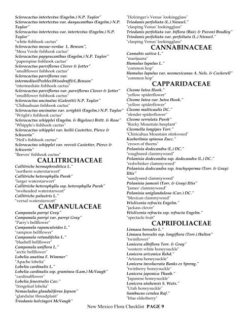 CHECKLIST of the Vascular plants of NEW MEXICO