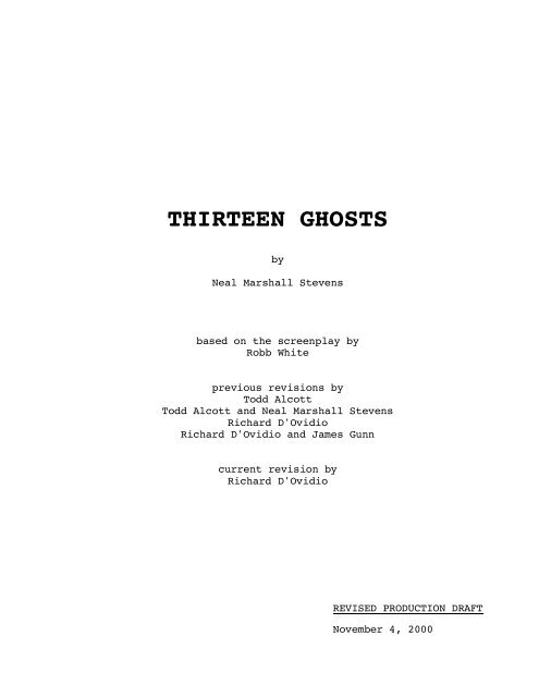 Thirteen Ghosts Daily Script