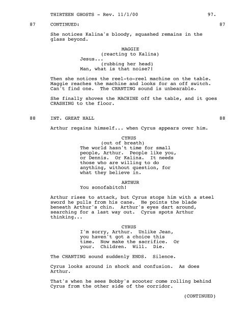 THIRTEEN GHOSTS - Daily Script