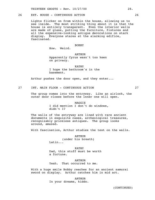 THIRTEEN GHOSTS - Daily Script