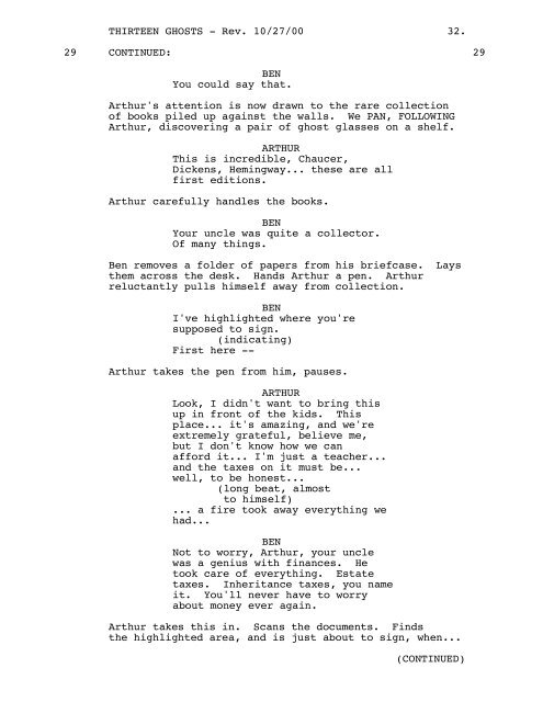 THIRTEEN GHOSTS - Daily Script