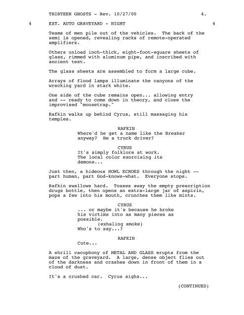 THIRTEEN GHOSTS - Daily Script