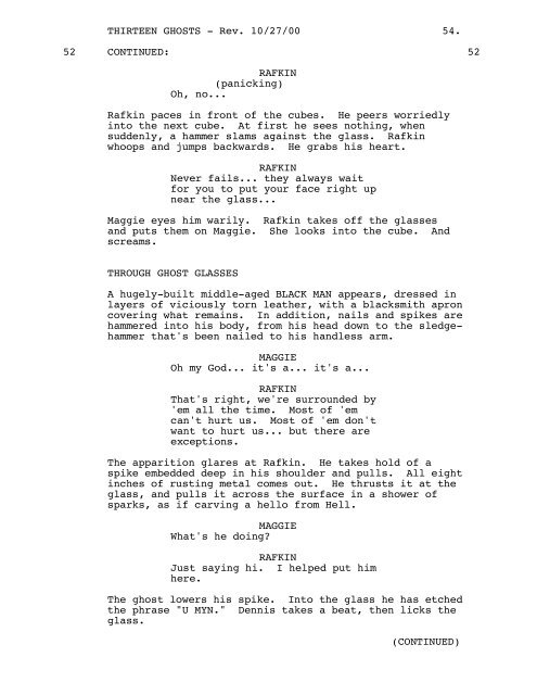 THIRTEEN GHOSTS - Daily Script