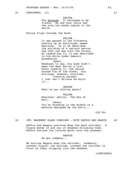 THIRTEEN GHOSTS - Daily Script