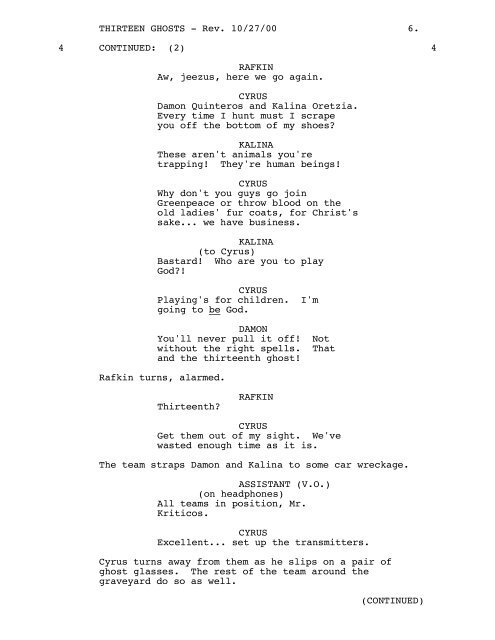 THIRTEEN GHOSTS - Daily Script