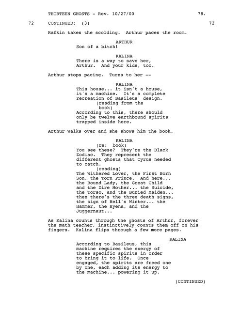 THIRTEEN GHOSTS - Daily Script