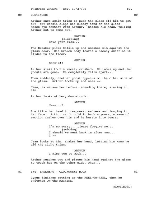 THIRTEEN GHOSTS - Daily Script