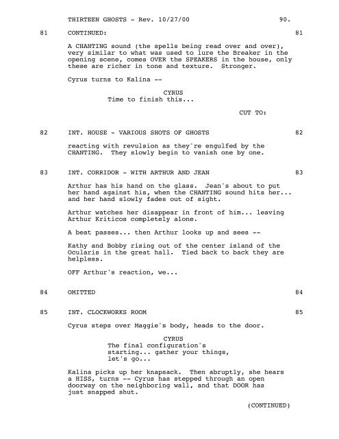 THIRTEEN GHOSTS - Daily Script