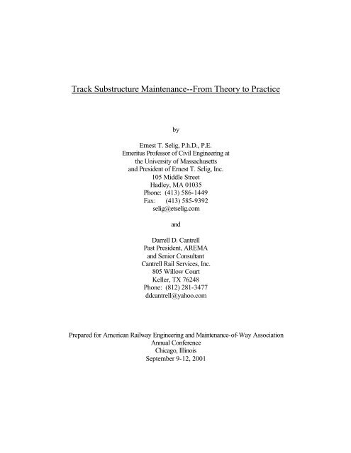 Track Substructure Maintenance--From Theory to Practice - AREMA