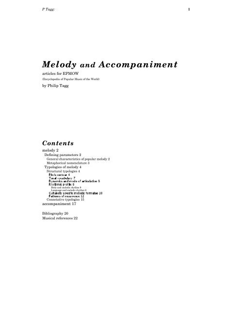 Melody and Accompaniment - Philip Tagg