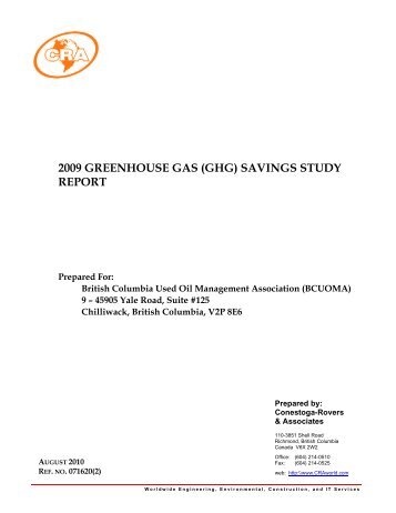 2009 Greenhouse Gas Savings Study Report - Alberta Used Oil ...