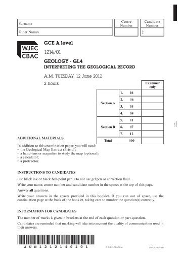 GCE A level 1214/01 GEOLOGY - GL4 - WJEC