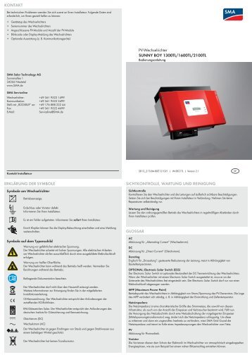 Bedienungsanleitung - SMA Solar Technology AG