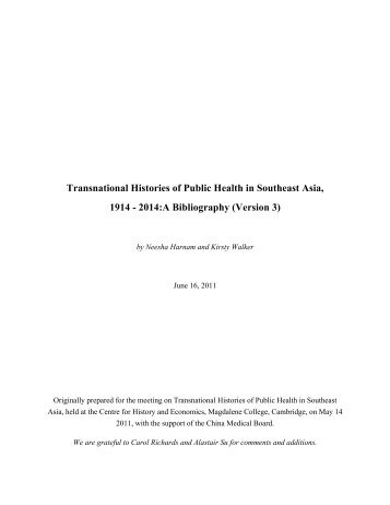 Transnational Histories of Public Health in Southeast Asia, 1914 ...