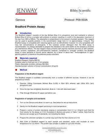 Genova Protocol: P09-003A Bradford Protein Assay - Jenway