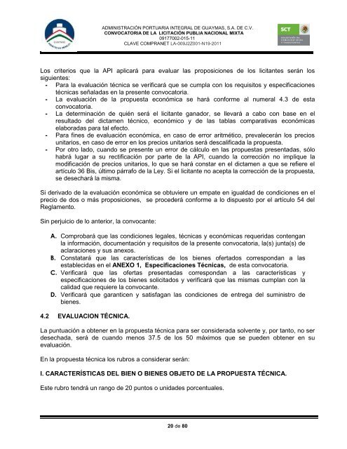 CONVOCATORIA PARA LA LICITACION PUBLICA ... - Inicio