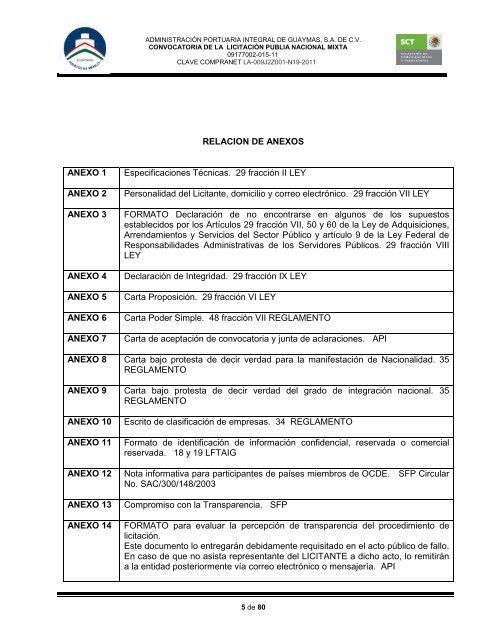 CONVOCATORIA PARA LA LICITACION PUBLICA ... - Inicio