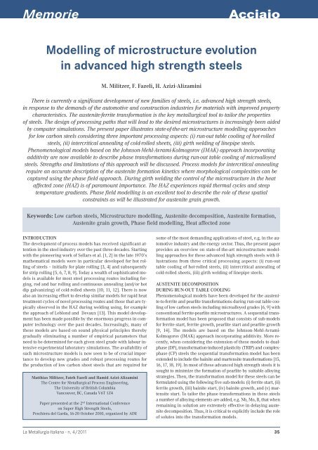 Modelling of microstructure evolution in advanced high strength