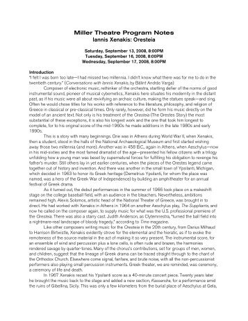 Miller Theatre Program Notes Iannis Xenakis ... - Columbia College