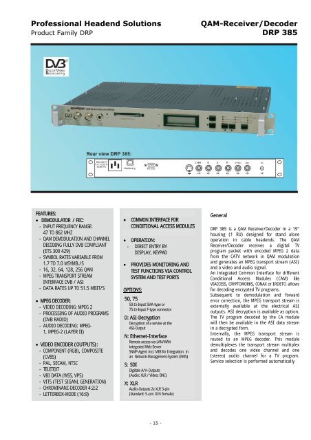 Professional Headend Solutions QAM-Receiver/Decoder DRP 385