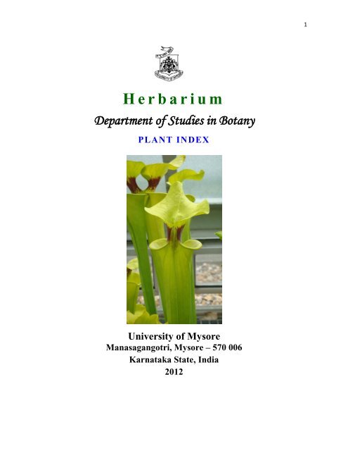to View / Download Herbarium Plant Index detils - University of Mysore