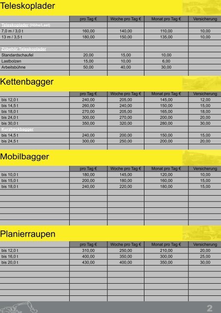 M I E T P R E I S L I S T E - hoch-baumaschinen.de