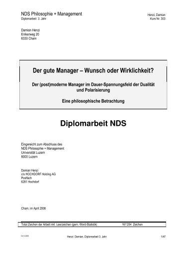 Der gute Manager - Wunsch oder Wirklichkeit - Hochdorf Nutritec AG