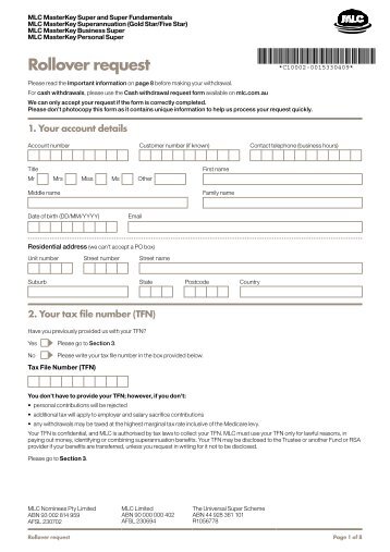 MLC MasterKey super - Rollover request form