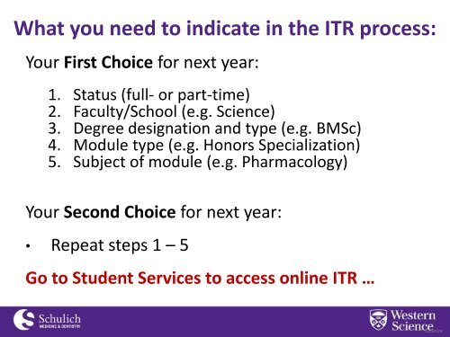 (ITR) for students requesting Year 2 of the BMSc Program - Schulich ...