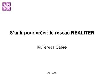 S'unir pour créer: le reseau REALITER - EAFT-AET.net